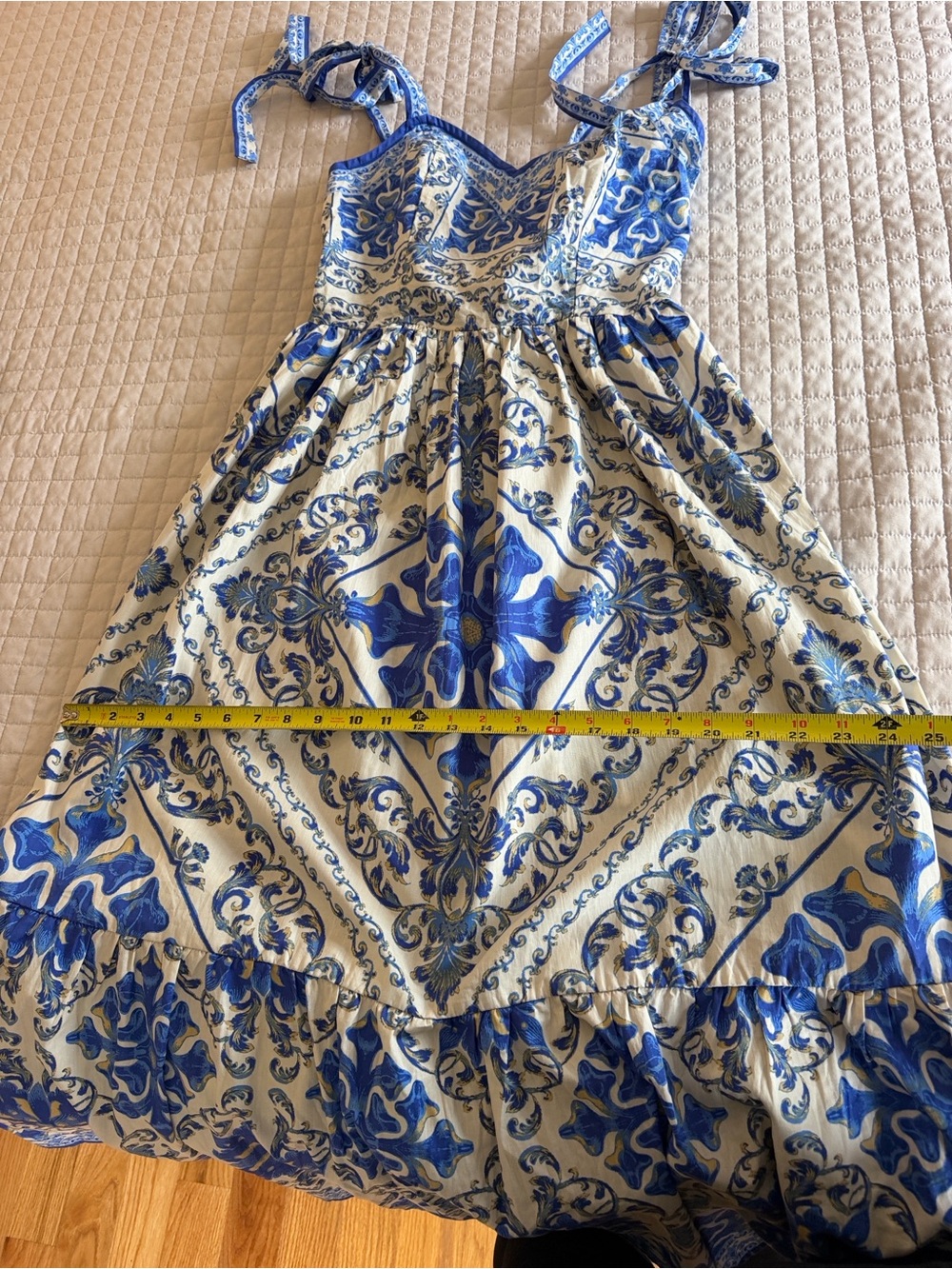 Blue & White Mediterranean Print Tie-Shoulder Maxi Dress/ Size M/ NWT - Picture 9 of 16